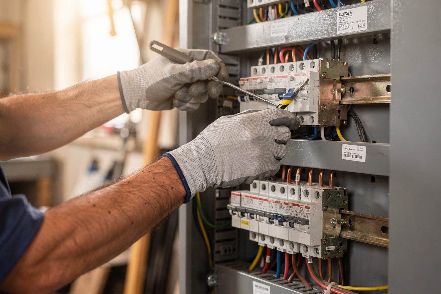 Close detail of tidy electrical work in a new panel